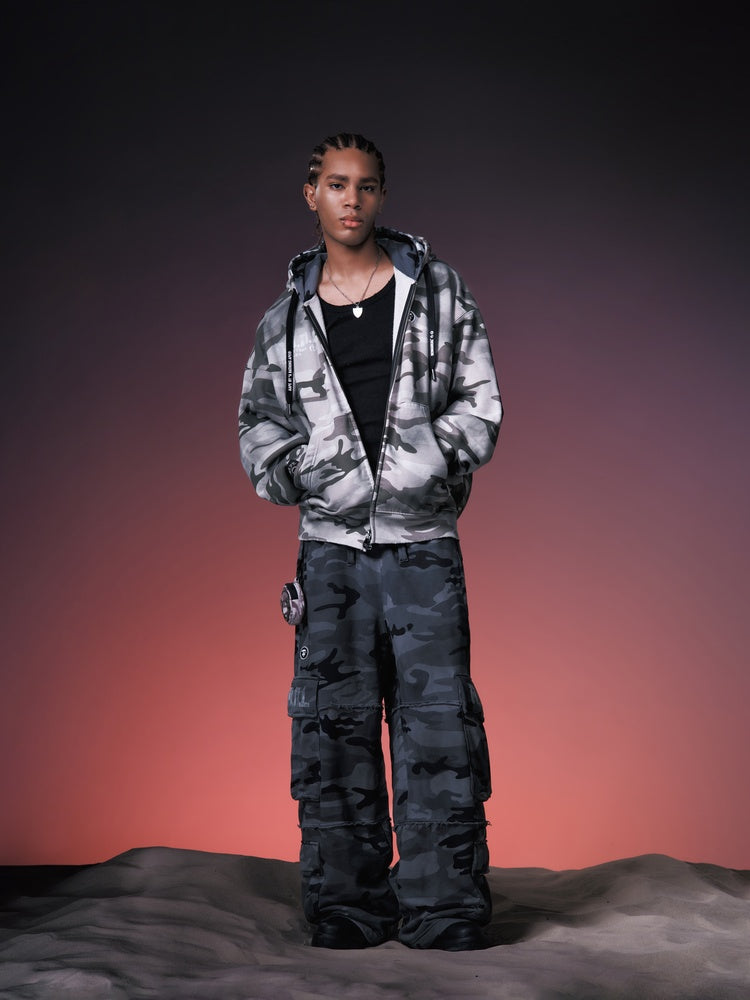 X NOMANUAL Moonface Camo Cargo Sweat Pants