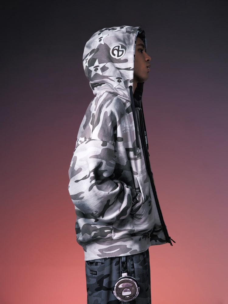 X NOMANUAL Moonface Hooded Zip-up Sweater