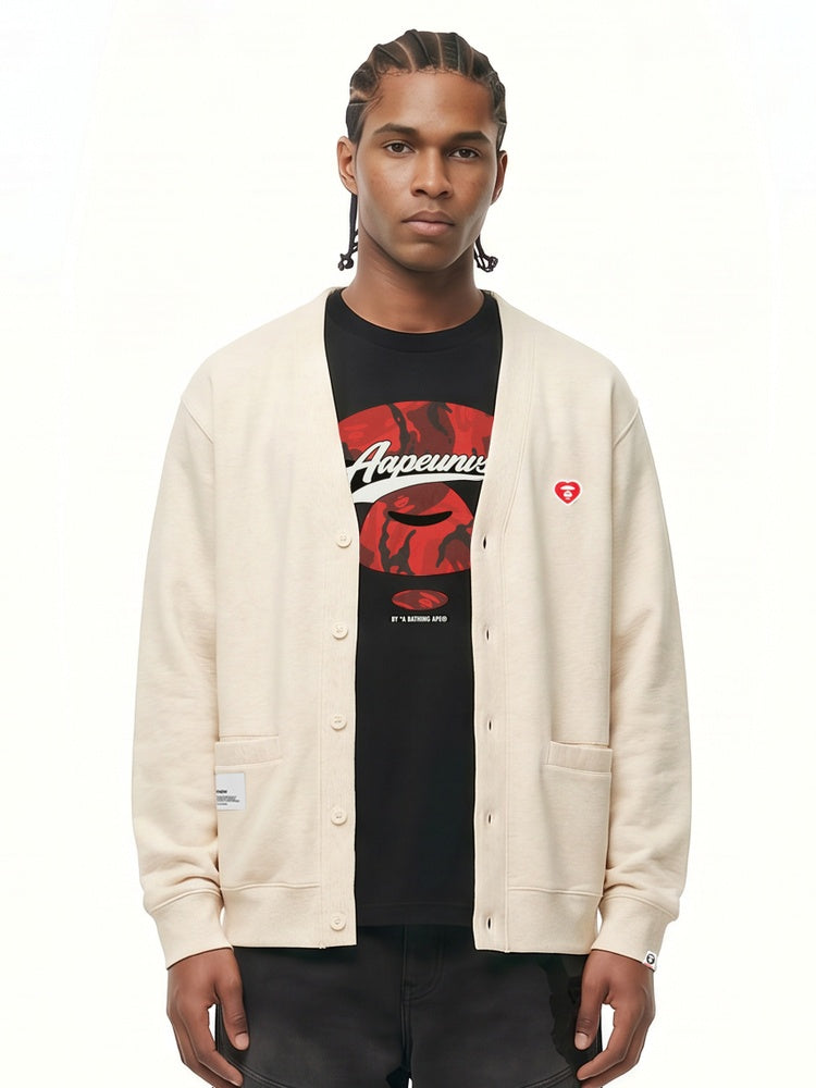 AAPENOW heart moonface embroidered cardigan
