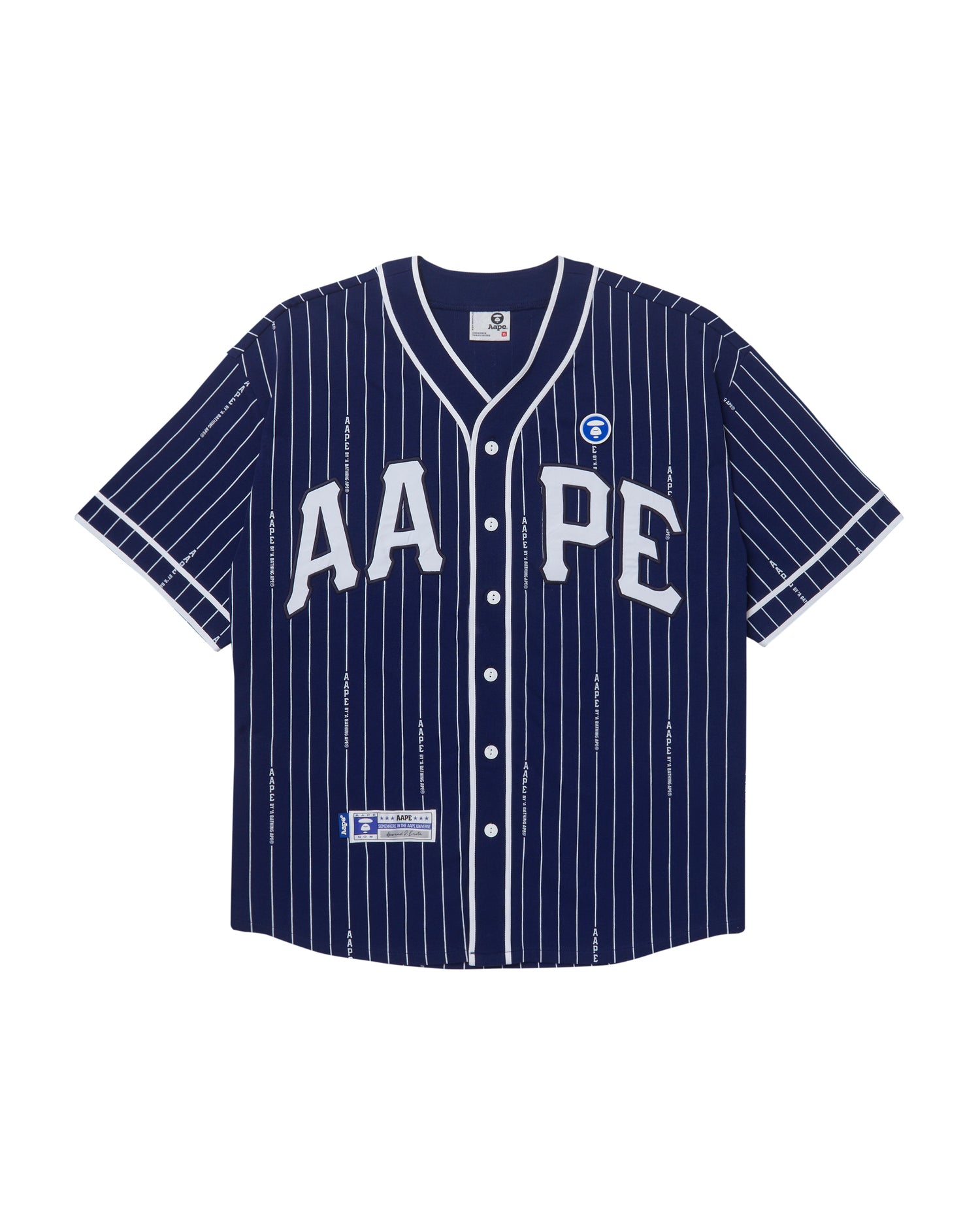 AAPE Moonface patch striped short-sleeve baseball shirt | Aape