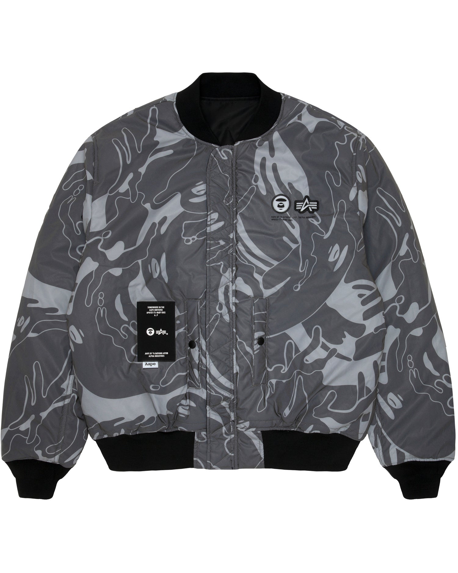 AAPE X Alpha Industries Moonface embossed bomber jacket | Aape