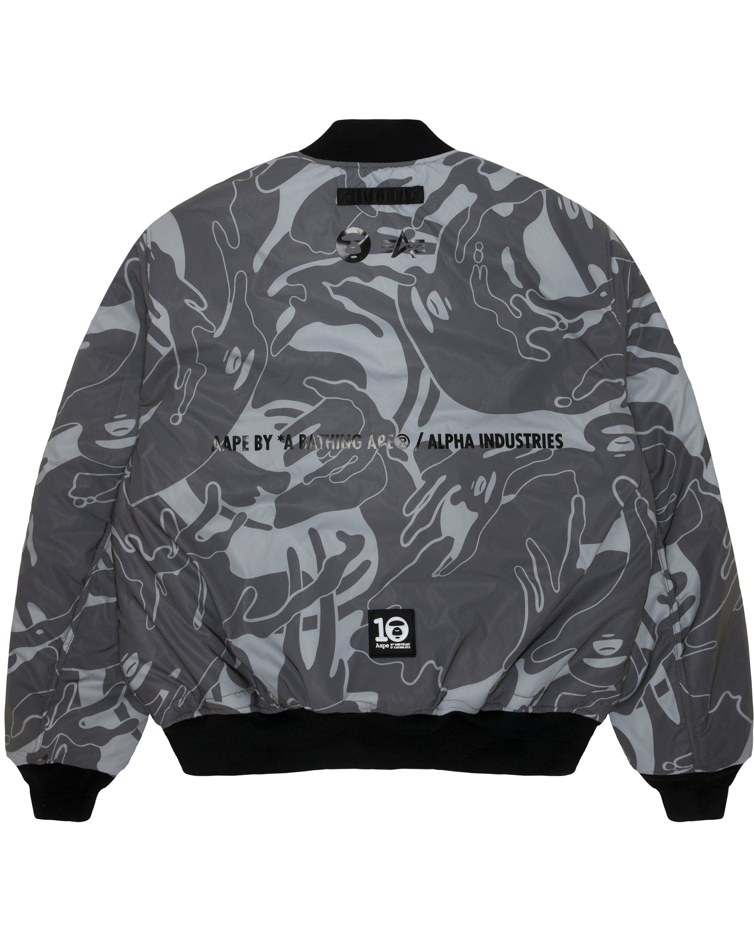 AAPE X Alpha Industries Moonface embossed bomber jacket | Aape