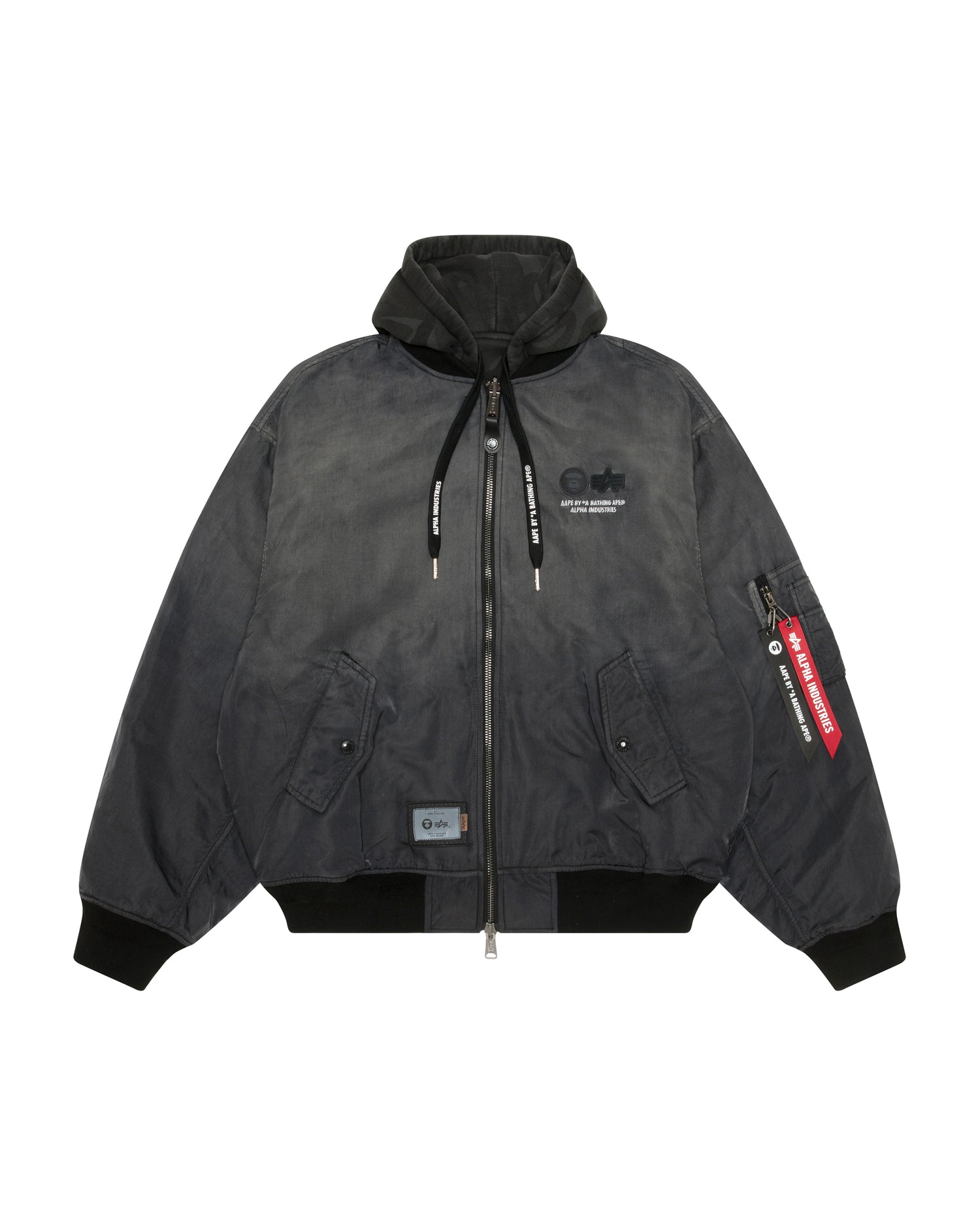 AAPE X Alpha Industries Moonface logo hooded bomber jacket | Aape