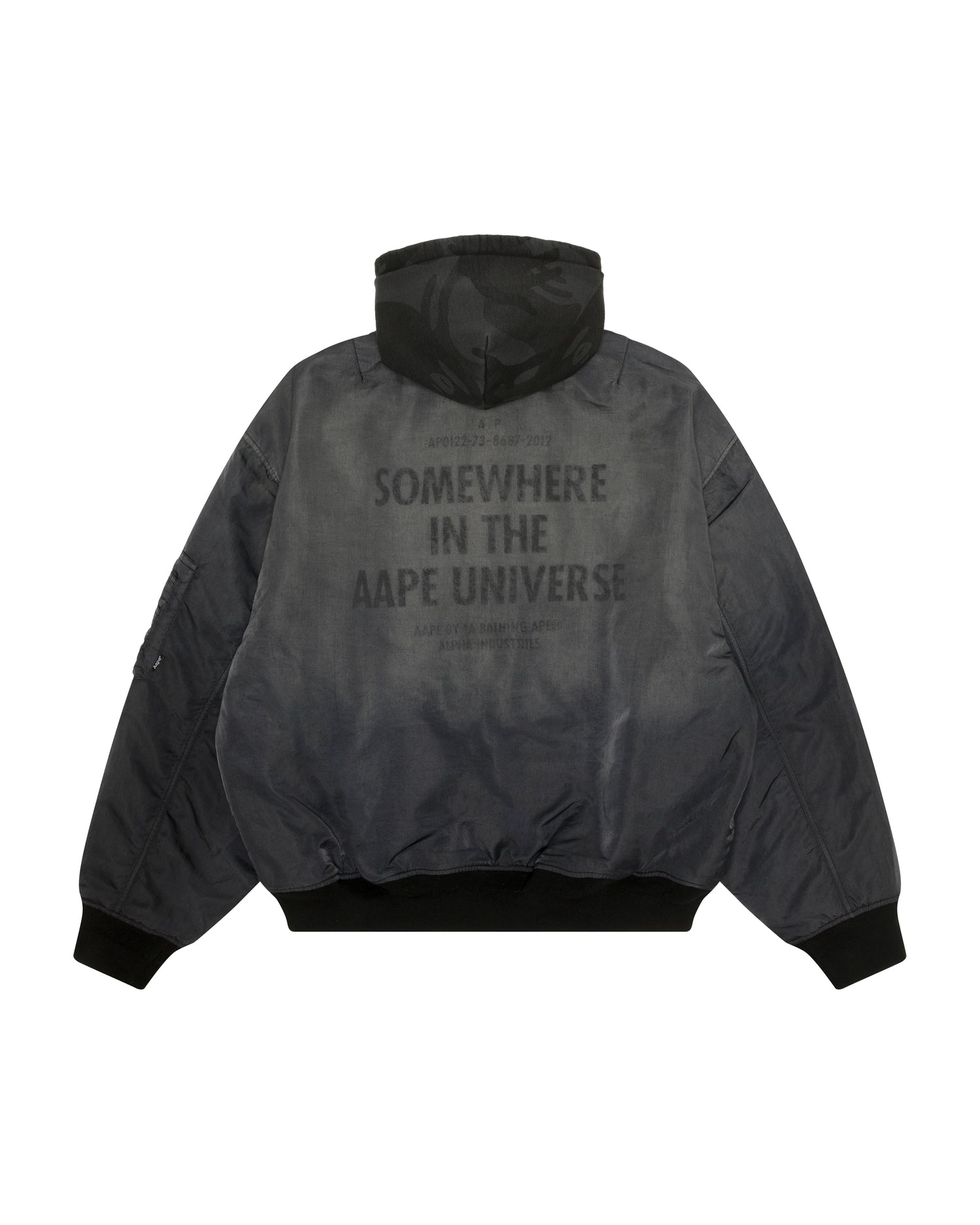 AAPE X Alpha Industries Moonface logo hooded bomber jacket | Aape