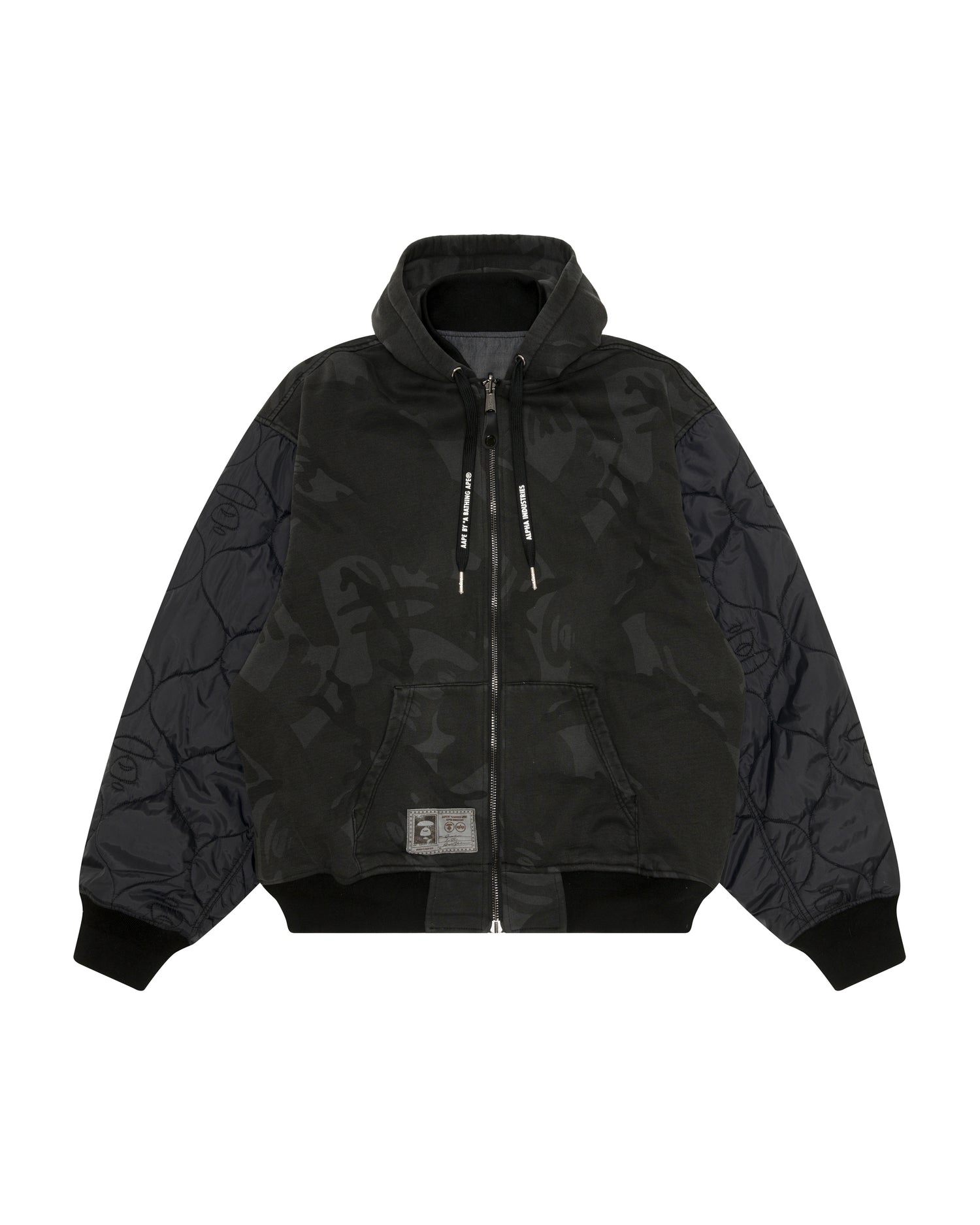 AAPE X Alpha Industries Moonface logo hooded bomber jacket | Aape