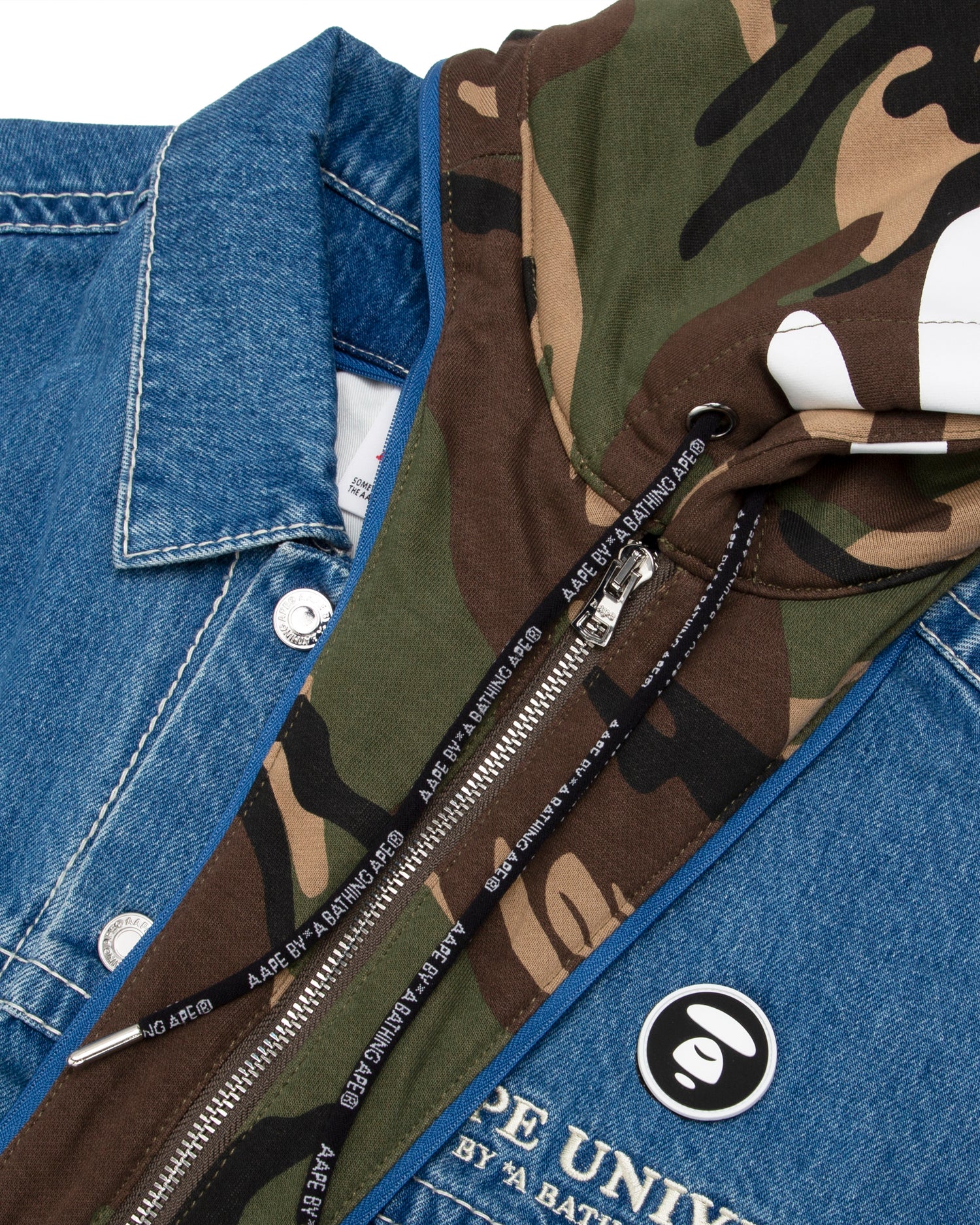 AAPE Moonface panelled hooded denim jacket | Aape official website