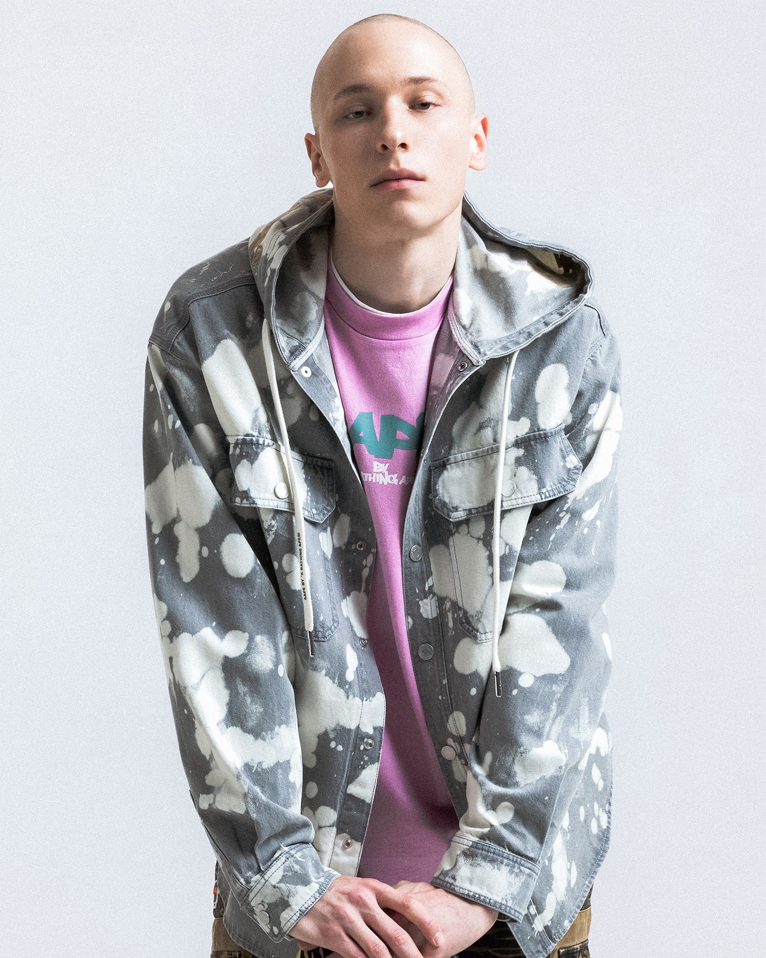 AAPE AAPEUNVS splatter printed hooded long sleeve shirt | Aape