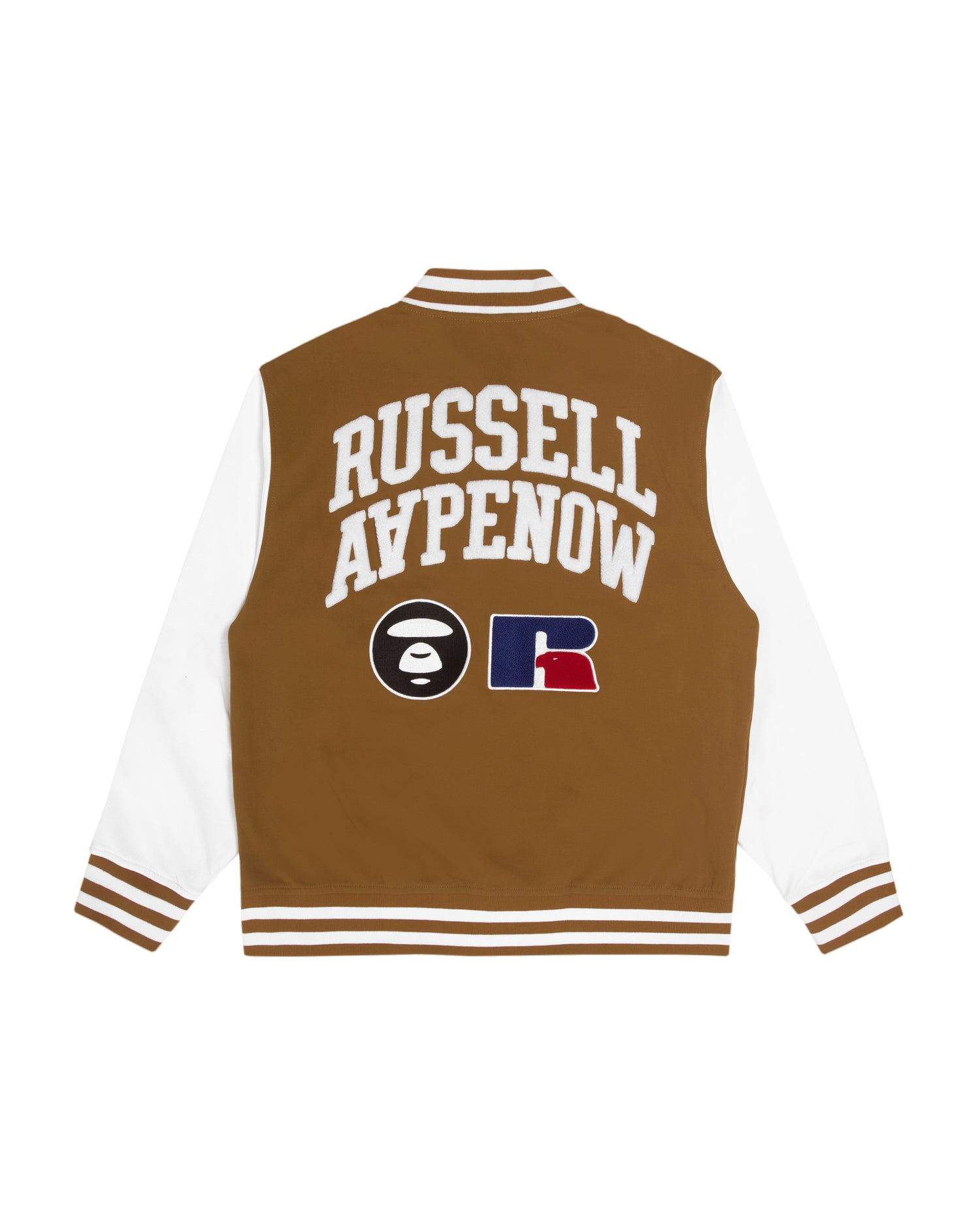 AAPE X Russell Athletic Moonface patch baseball jacket | Aape