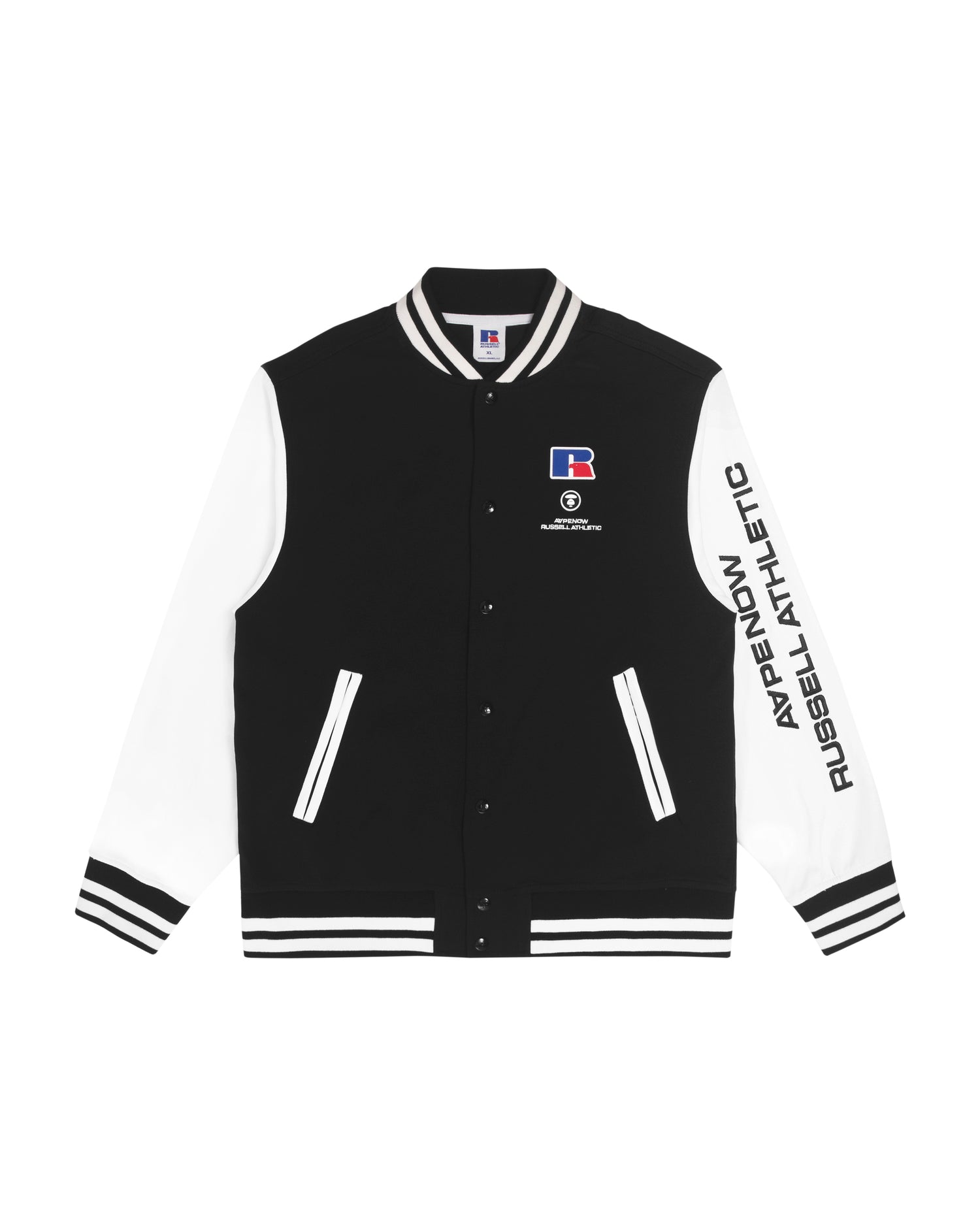 AAPE X Russell Athletic Moonface patch baseball jacket | Aape