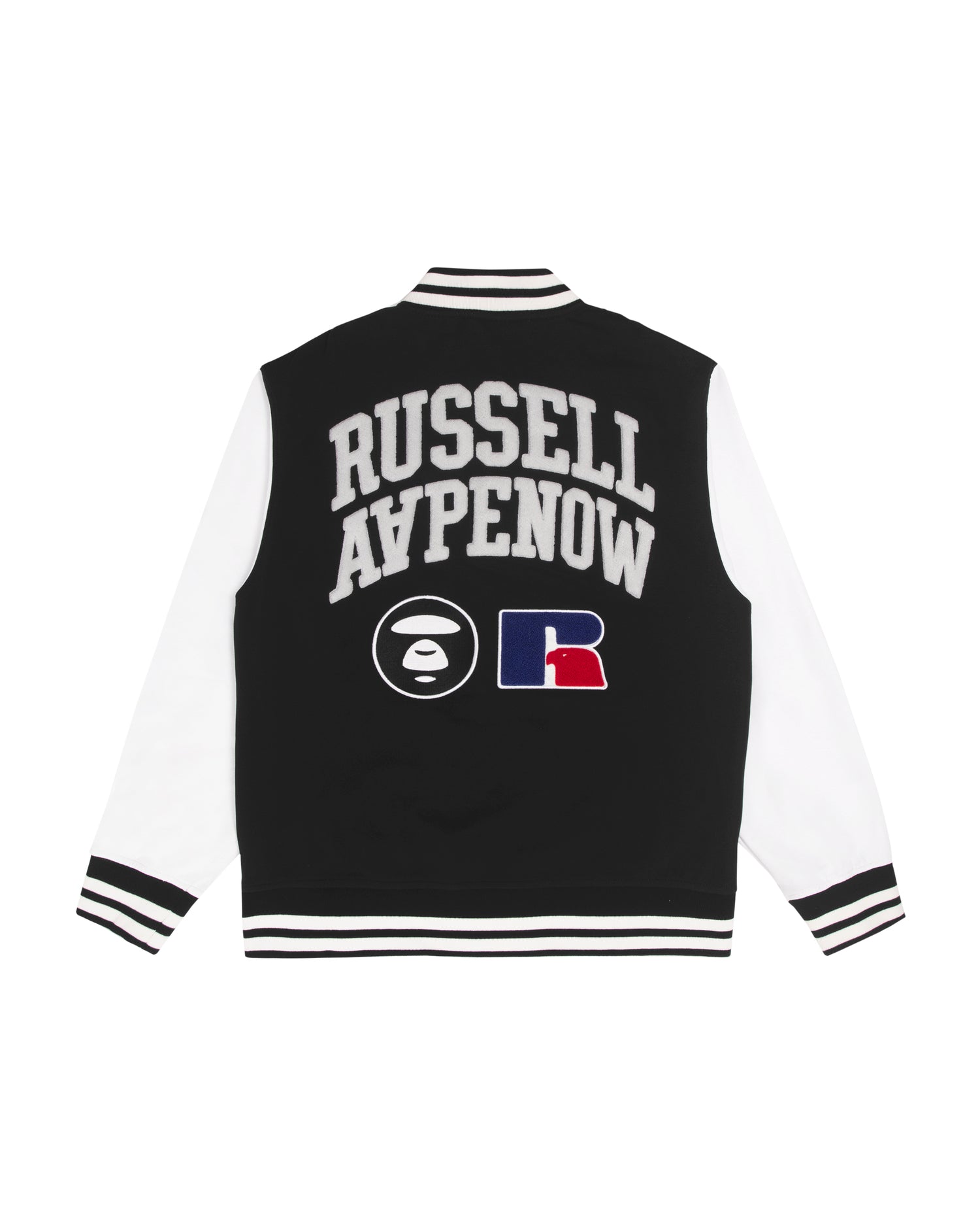 AAPE X Russell Athletic Moonface patch baseball jacket | Aape