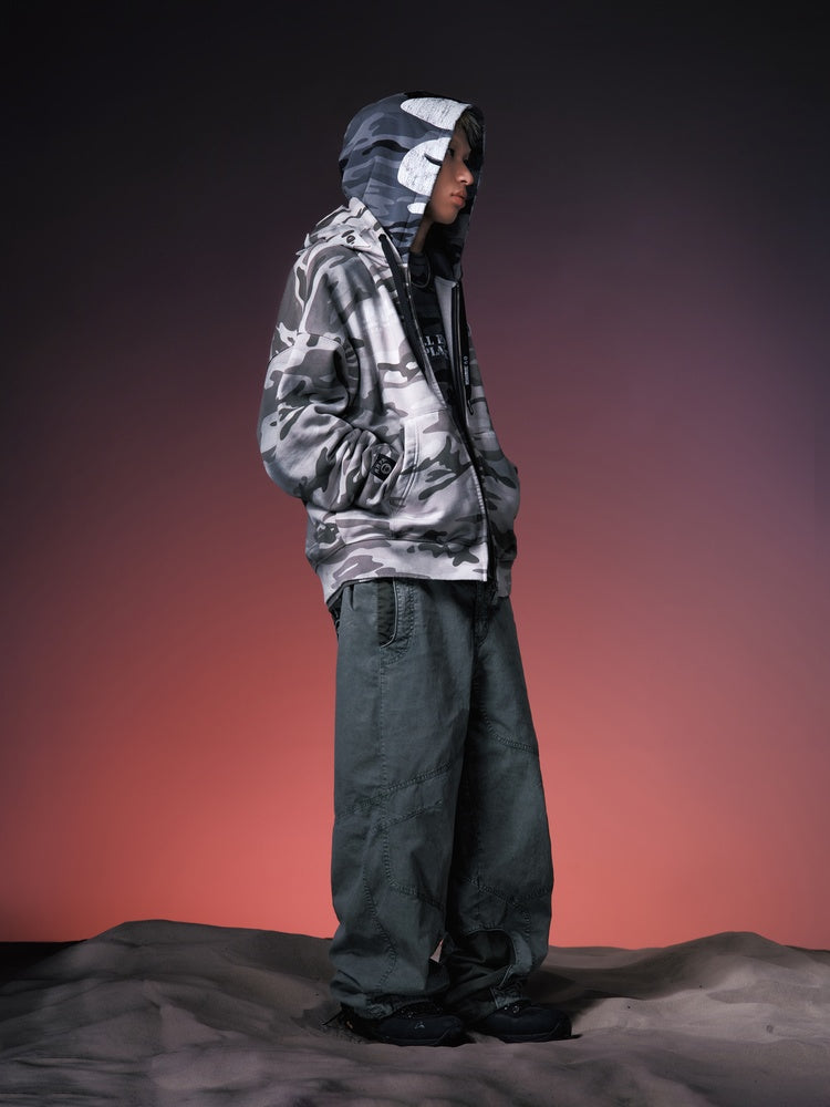 X NOMANUAL Moonface Hooded Zip-up Sweater