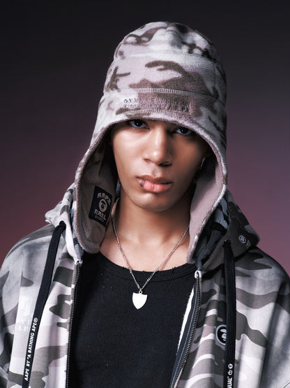 X NOMANUAL Moonface Hooded Zip-up Sweater