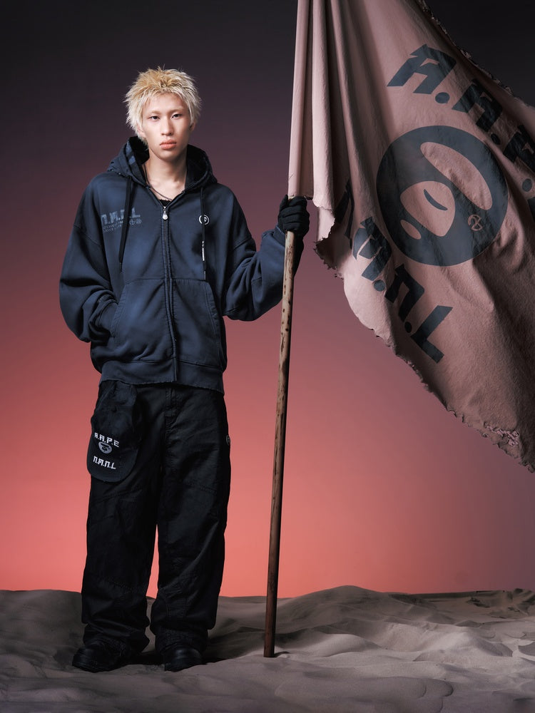 X NOMANUAL Moonface Hooded Zip-up Sweater