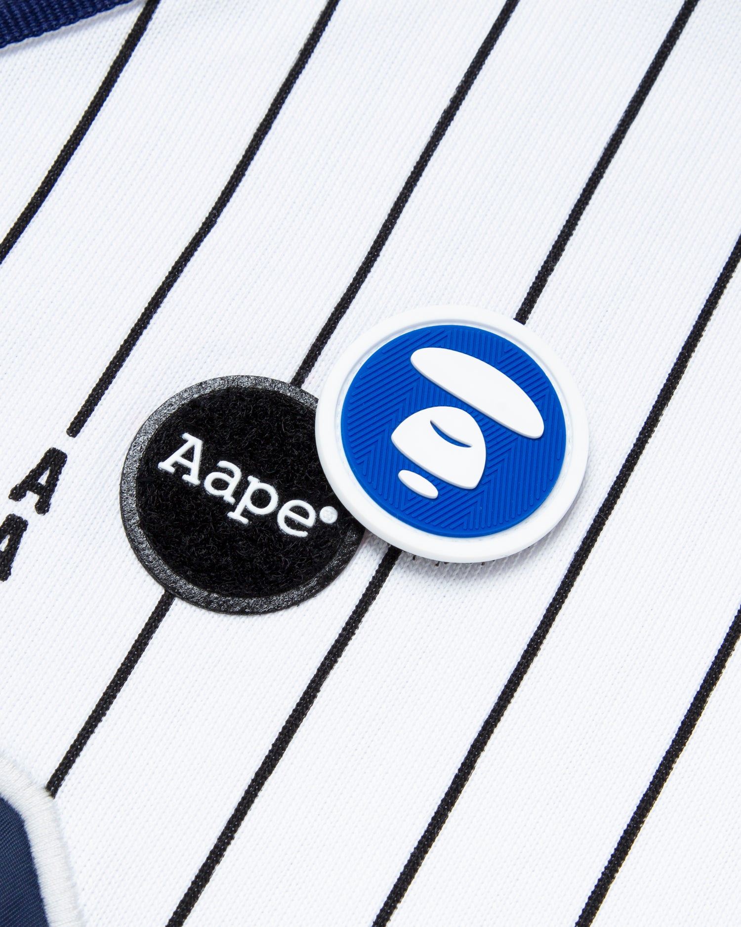 AAPE Moonface patch striped short-sleeve baseball shirt | Aape